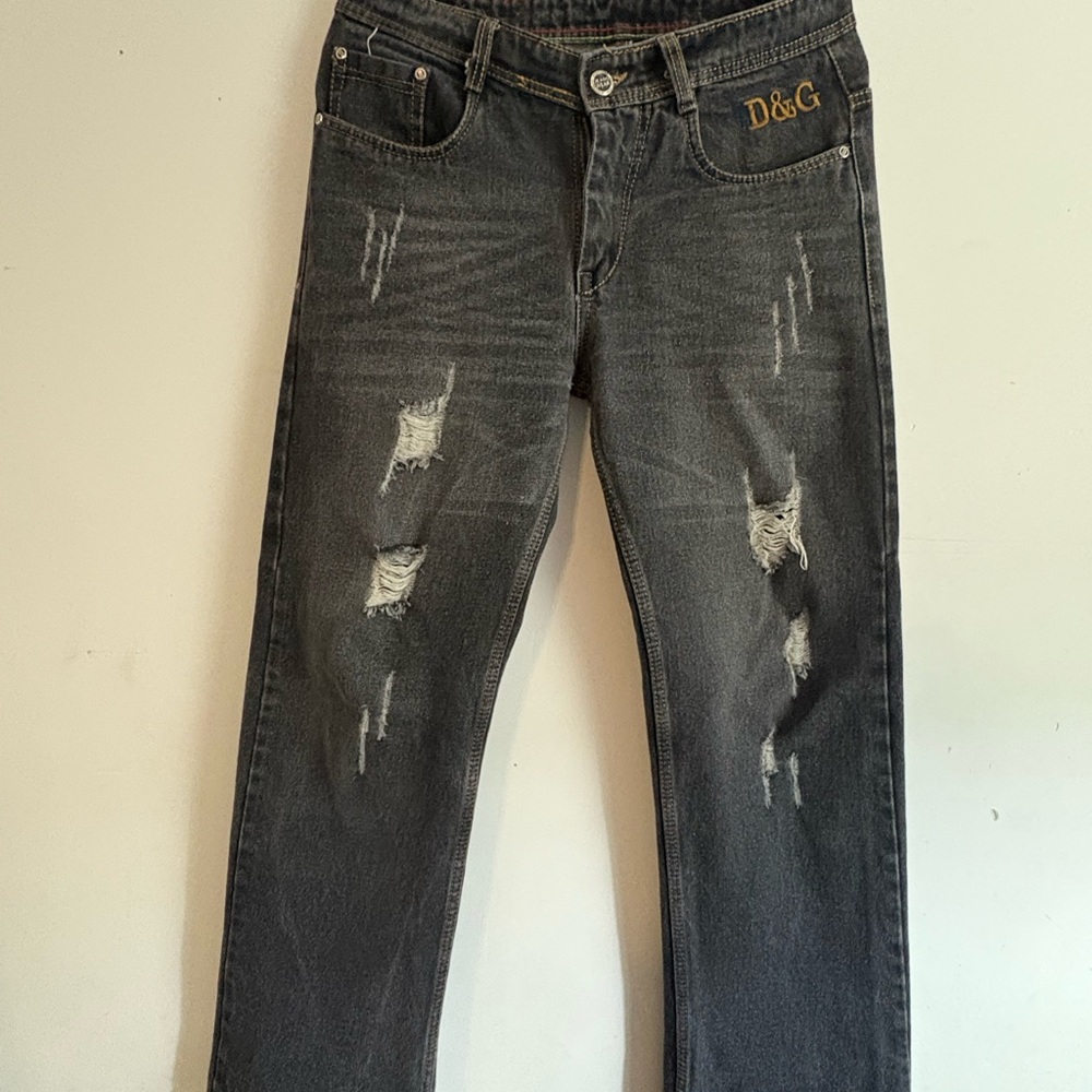 D&G Men's Charcoal Distressed Jeans